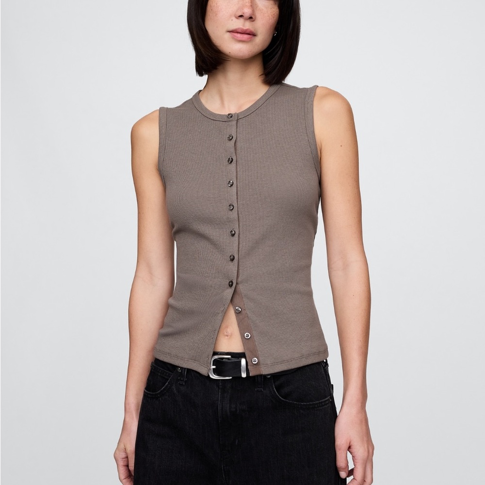 Gap Modern Rib Cardigan Vest in Beige Brown